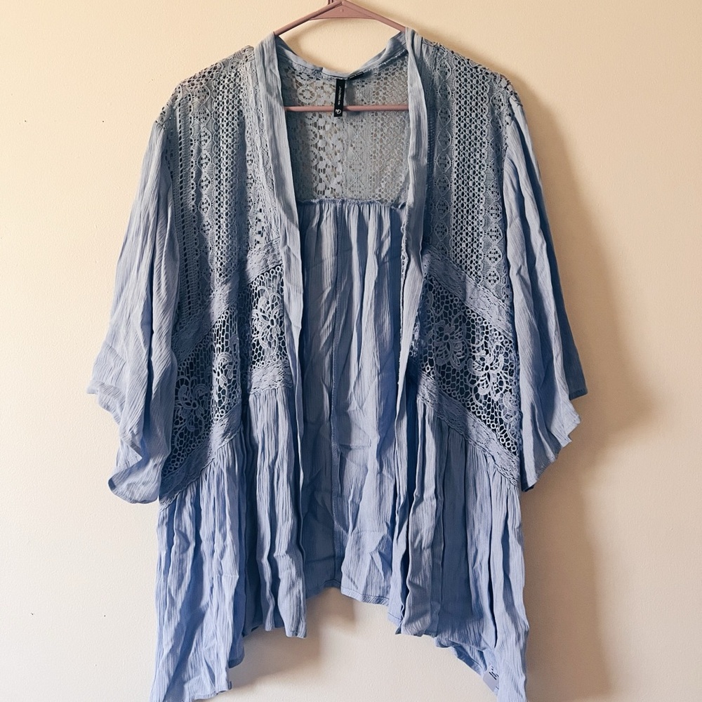 Light Blue Lace Kimono Cardigan